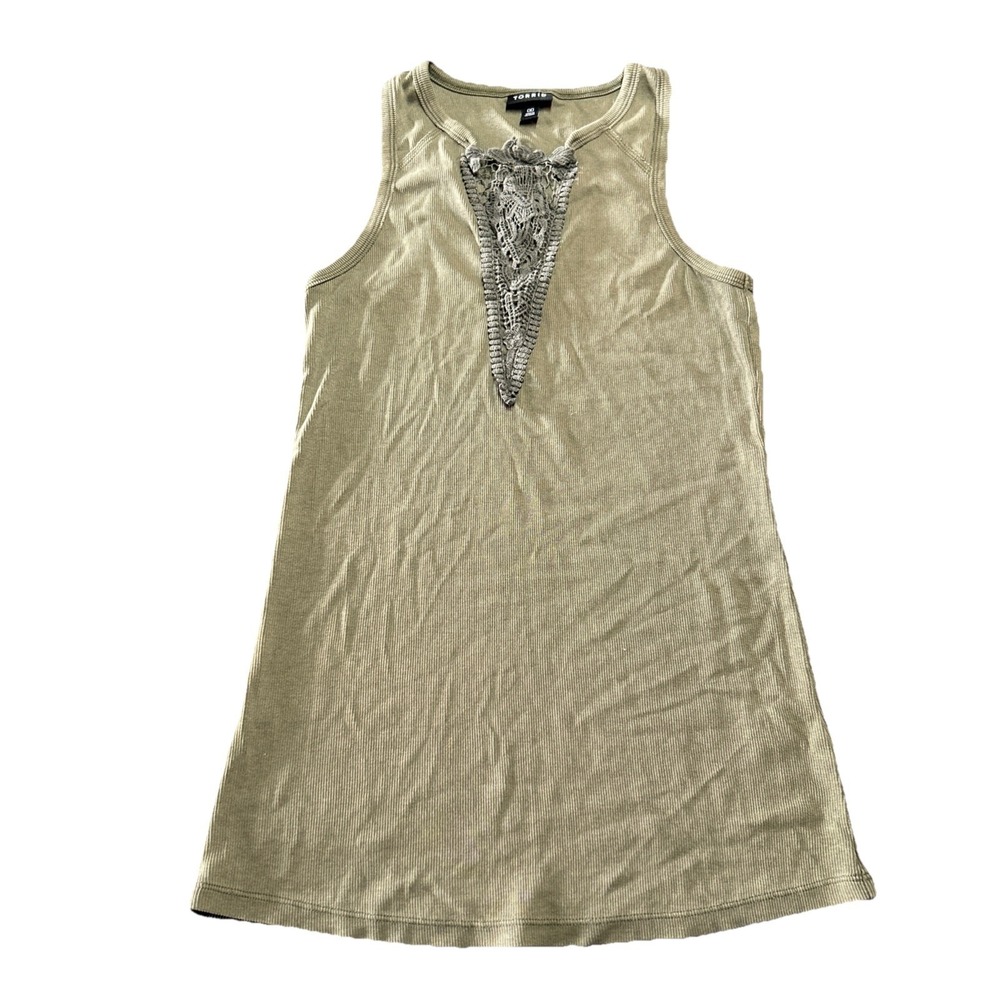 Torrid Size 00 L Olive Green Lace Inset Tank Top Sleeveless Layering Basic